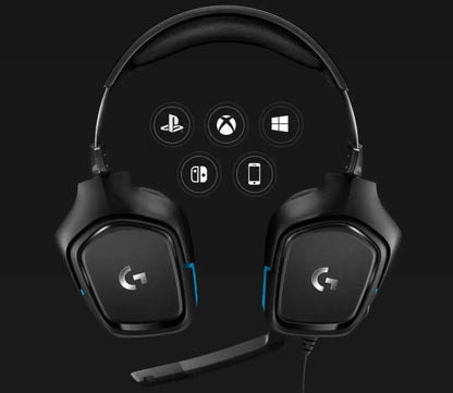 „Logitech G432“ 981-000770 laidinės žaidimų ausinės su mikrofonu, 7.1 erdviniu garsu, USB, juodos ir mėlynos