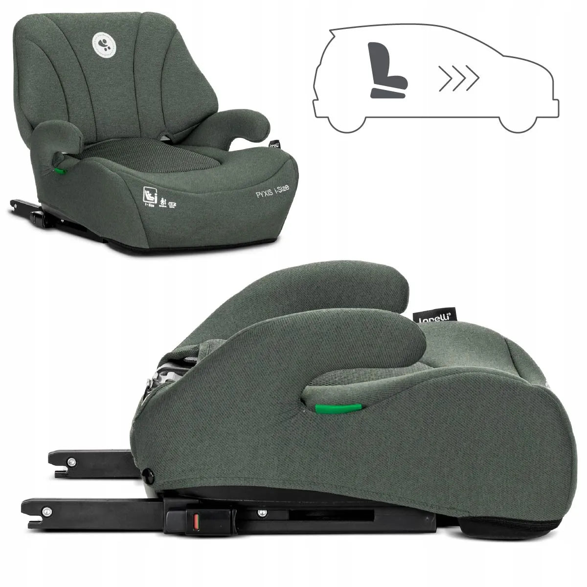 Lorelli Pyxis i-Size 125-150 cm automobilinė kėdutė su ISOFIX jungtimi, 2-in-1 paaukštinta kėdutė