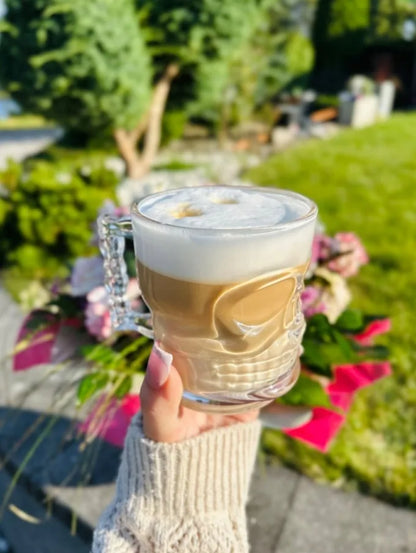 LUXITO stiklinės puodeliai kavai ir arbatai su ąsele, kaukolės dizainas, 300 ml, 6 vnt. komplektas