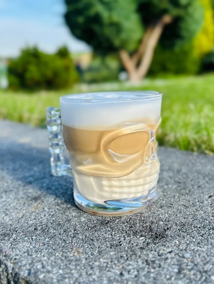 LUXITO stiklinės puodeliai kavai ir arbatai su ąsele, kaukolės dizainas, 300 ml, 6 vnt. komplektas