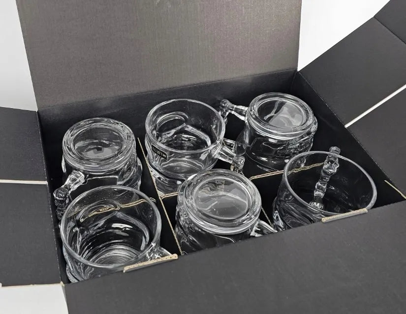 LUXITO stiklinės puodeliai kavai ir arbatai su ąsele, kaukolės dizainas, 300 ml, 6 vnt. komplektas