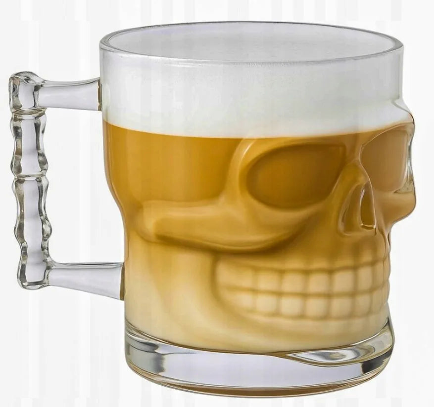 LUXITO stiklinės puodeliai kavai ir arbatai su ąsele, kaukolės dizainas, 300 ml, 6 vnt. komplektas
