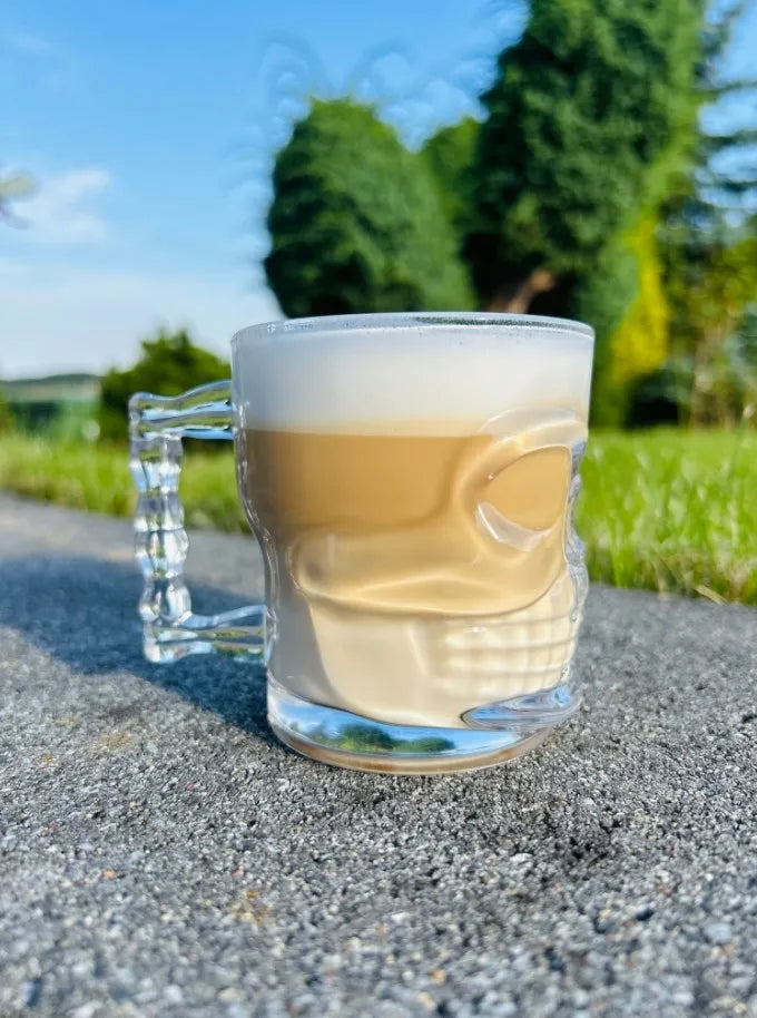 LUXITO stiklinės puodeliai kavai ir arbatai su ąsele, kaukolės dizainas, 300 ml, 6 vnt. komplektas