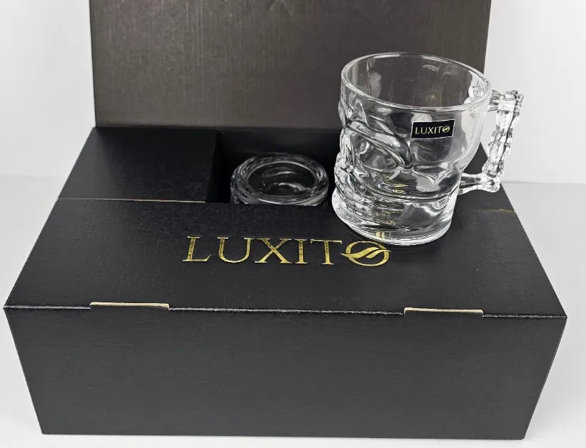 LUXITO stiklinės puodeliai kavai ir arbatai su ąsele, kaukolės dizainas, 300 ml, 6 vnt. komplektas