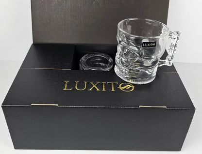 LUXITO stiklinės puodeliai kavai ir arbatai su ąsele, kaukolės dizainas, 300 ml, 6 vnt. komplektas