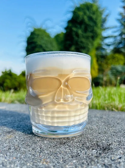 LUXITO stiklinės puodeliai kavai ir arbatai su ąsele, kaukolės dizainas, 300 ml, 6 vnt. komplektas