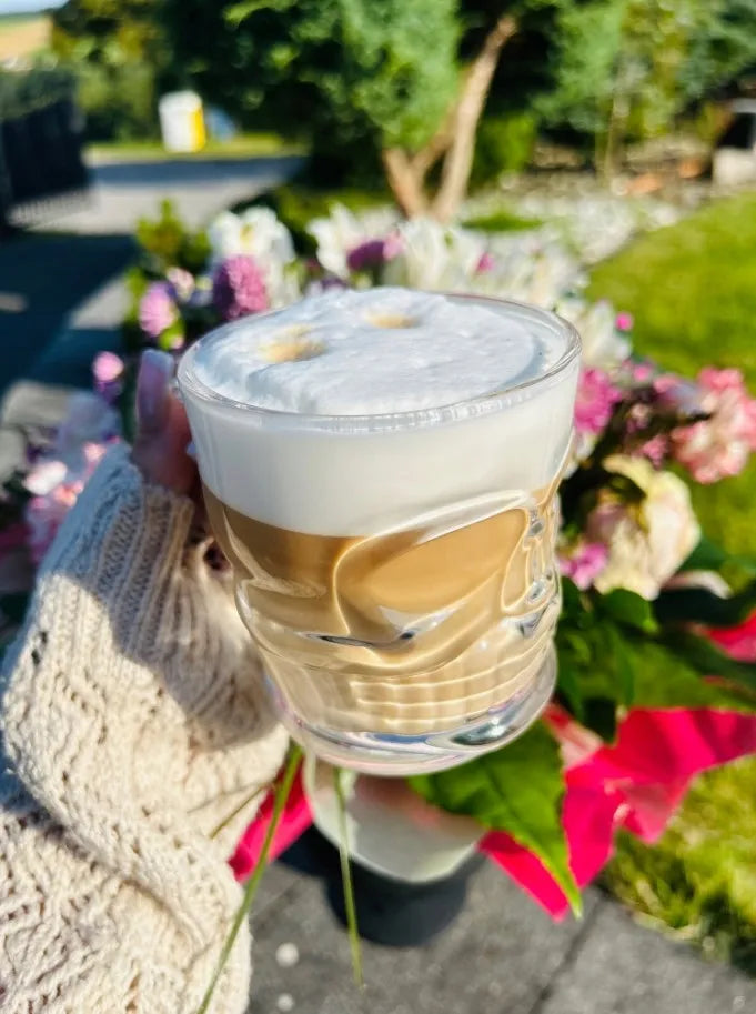 LUXITO stiklinės puodeliai kavai ir arbatai su ąsele, kaukolės dizainas, 300 ml, 6 vnt. komplektas