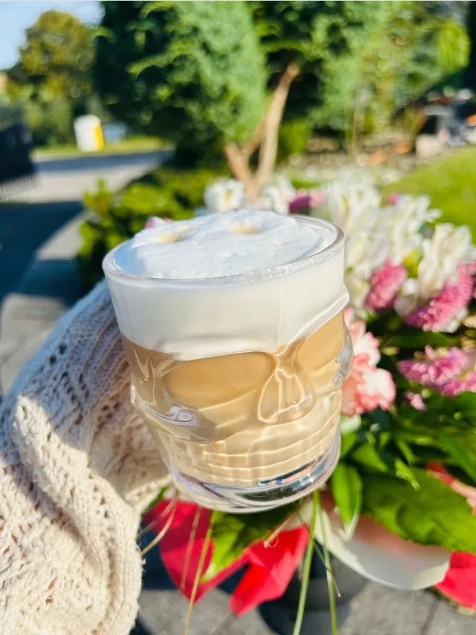 LUXITO stiklinės puodeliai kavai ir arbatai su ąsele, kaukolės dizainas, 300 ml, 6 vnt. komplektas