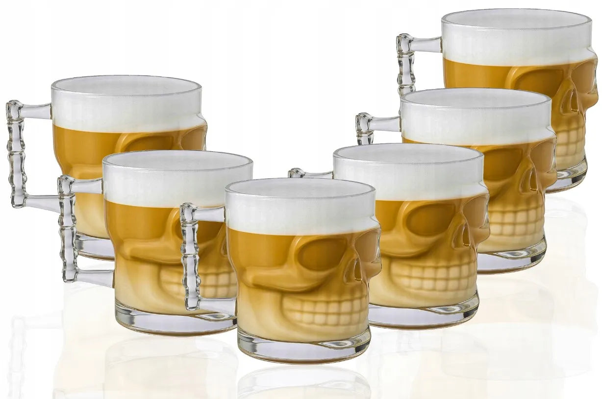 LUXITO stiklinės puodeliai kavai ir arbatai su ąsele, kaukolės dizainas, 300 ml, 6 vnt. komplektas
