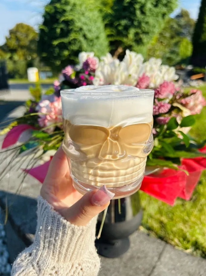 LUXITO stiklinės puodeliai kavai ir arbatai su ąsele, kaukolės dizainas, 300 ml, 6 vnt. komplektas