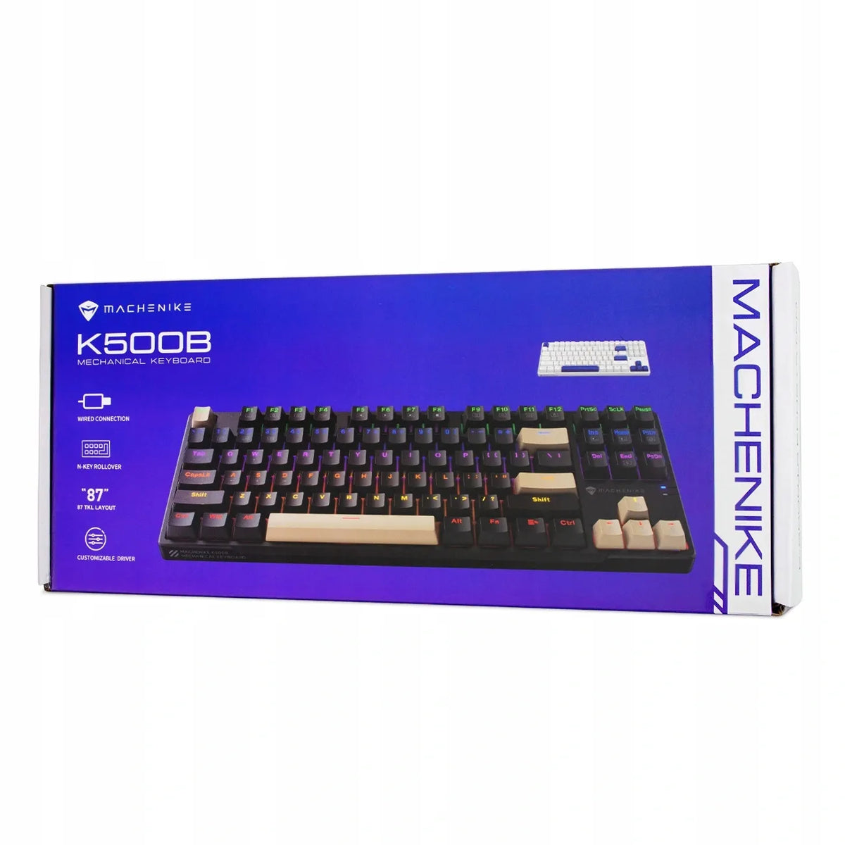 Machenike K500B-B87 mechaninė žaidimų klaviatūra su „Red Switch“ jungikliais, RGB apšvietimu, balta