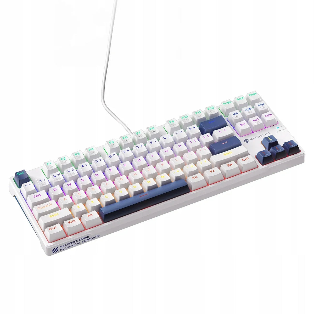 Machenike K500B-B87 mechaninė žaidimų klaviatūra su „Red Switch“ jungikliais, RGB apšvietimu, balta