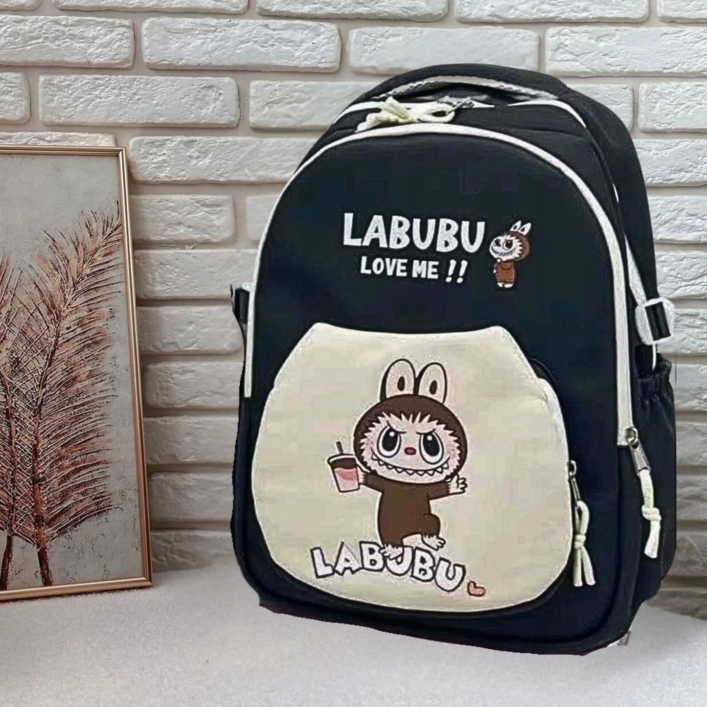 Madinga miesto kuprinė vaikams ir jaunimui Labubu stiliaus, juoda 2965