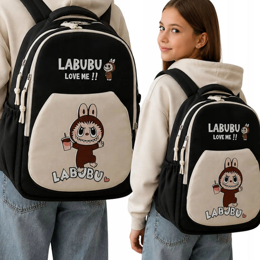Madinga miesto kuprinė vaikams ir jaunimui Labubu stiliaus, juoda 2965