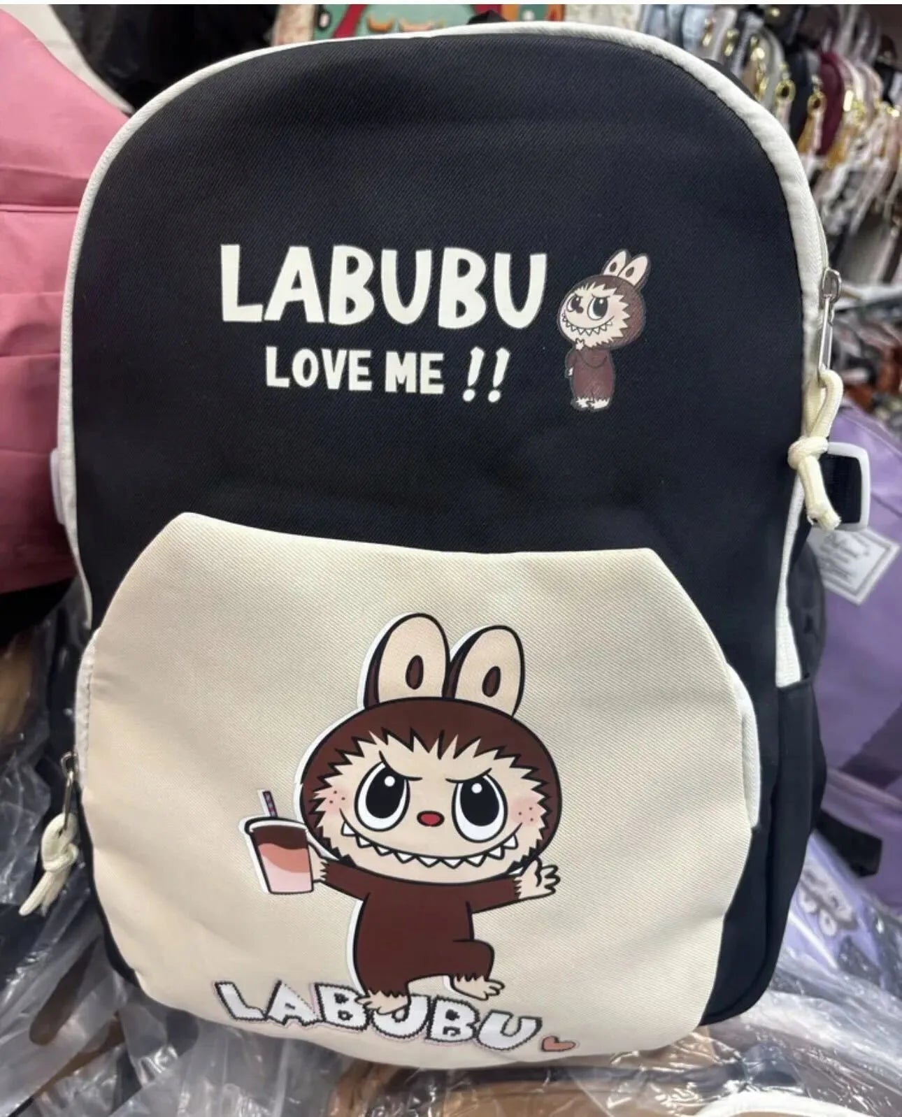 Madinga miesto kuprinė vaikams ir jaunimui Labubu stiliaus, juoda 2965
