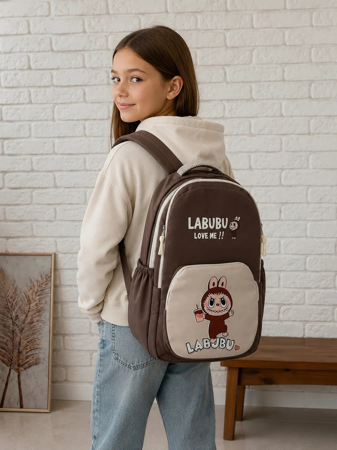 Madingas jaunimo ir vaikų kuprinė Labubu, ruda, 2965