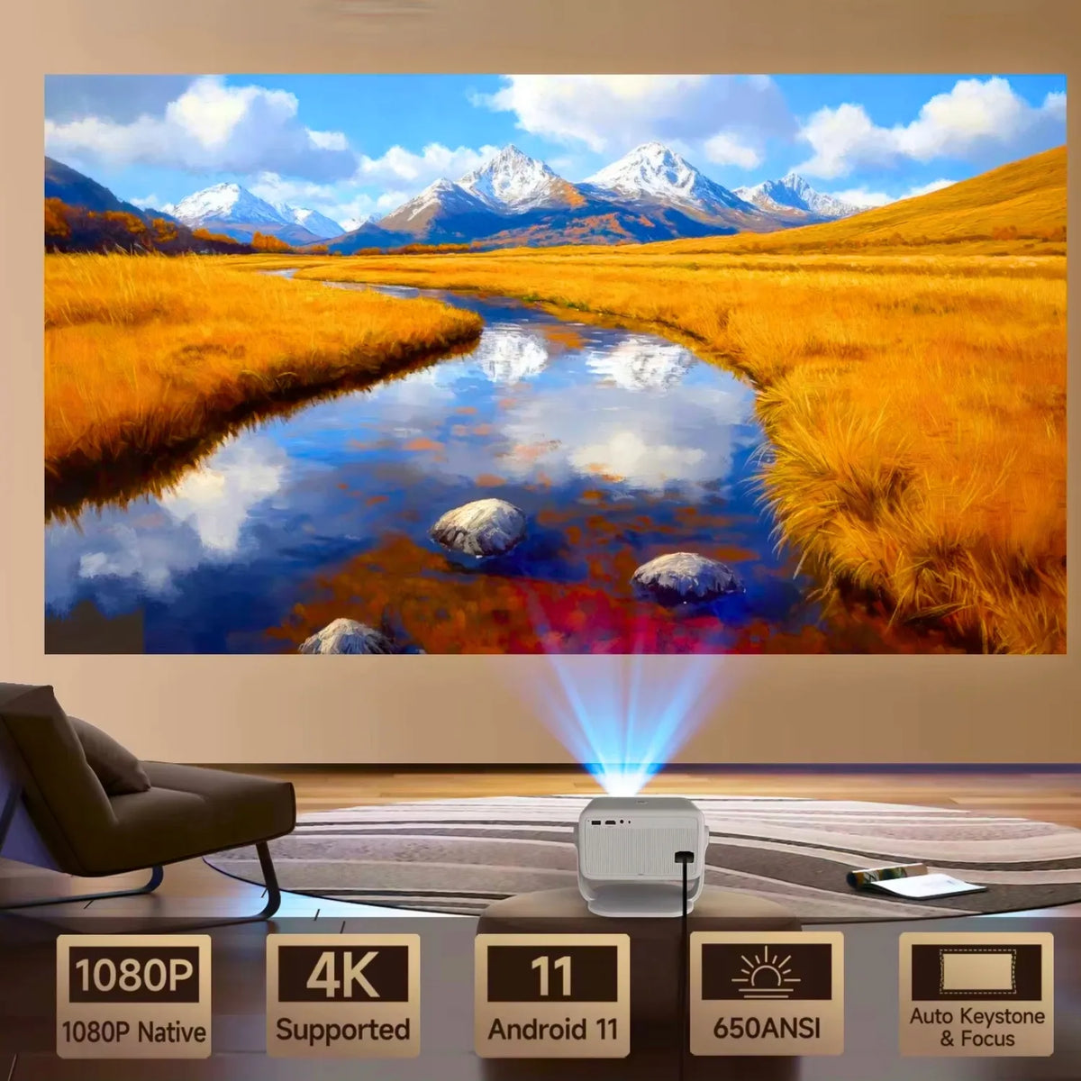 „Magcubic L018“ išmanusis LED projektorius, „Full HD 1080p“, palaiko 4K, „Android“, „Wi-Fi“, „Bluetooth“ garsiakalbis, 2025