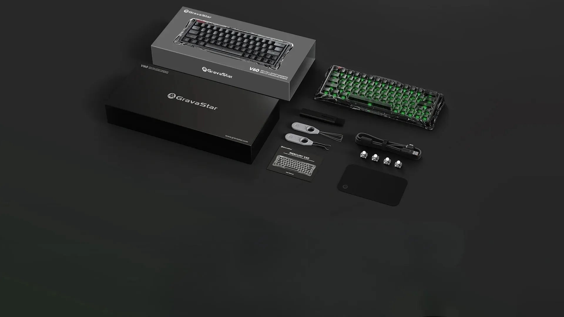 Magnetinė žaidimų klaviatūra GravaStar Mercury V60 Onyx Crystal USB