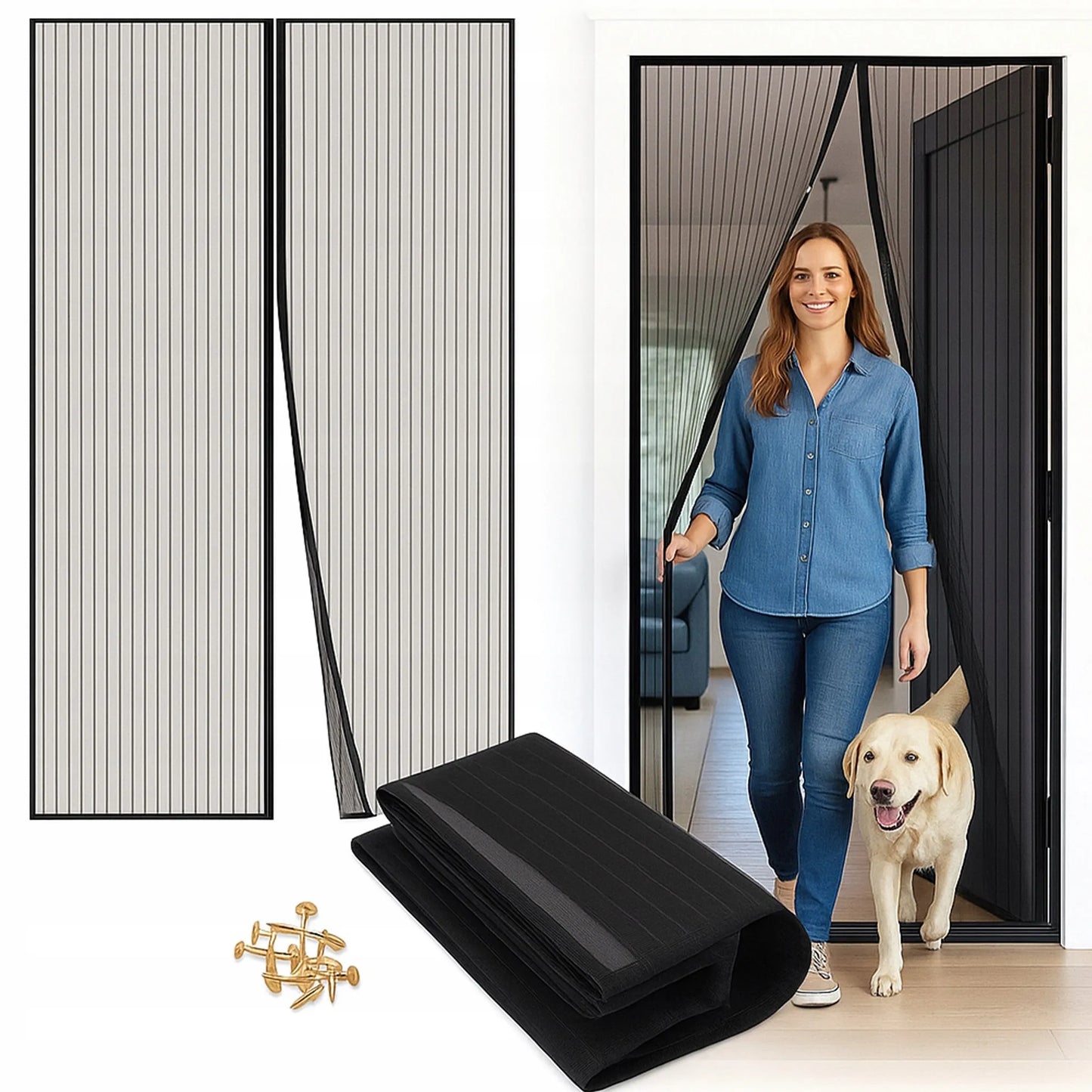 Magnetinis tinklelis nuo vabzdžių durims, savaime užsidarantis tinklelis 210x100
