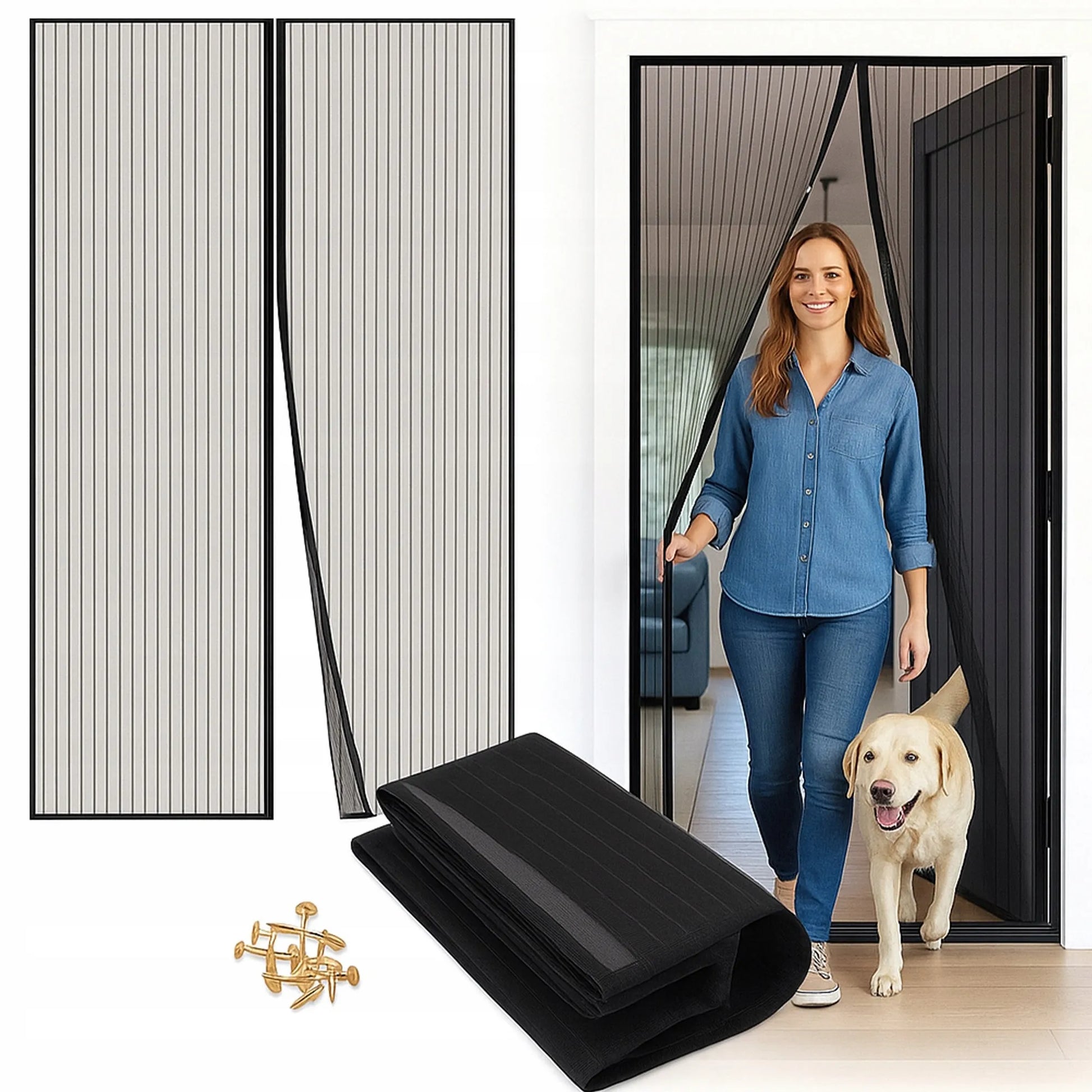 Magnetinis tinklelis nuo vabzdžių durims, savaime užsidarantis tinklelis 210x100