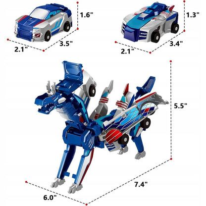 Magnetinis žaislas automobilis-dinozauras 2 viename su stipriais magnetais, mėlynas