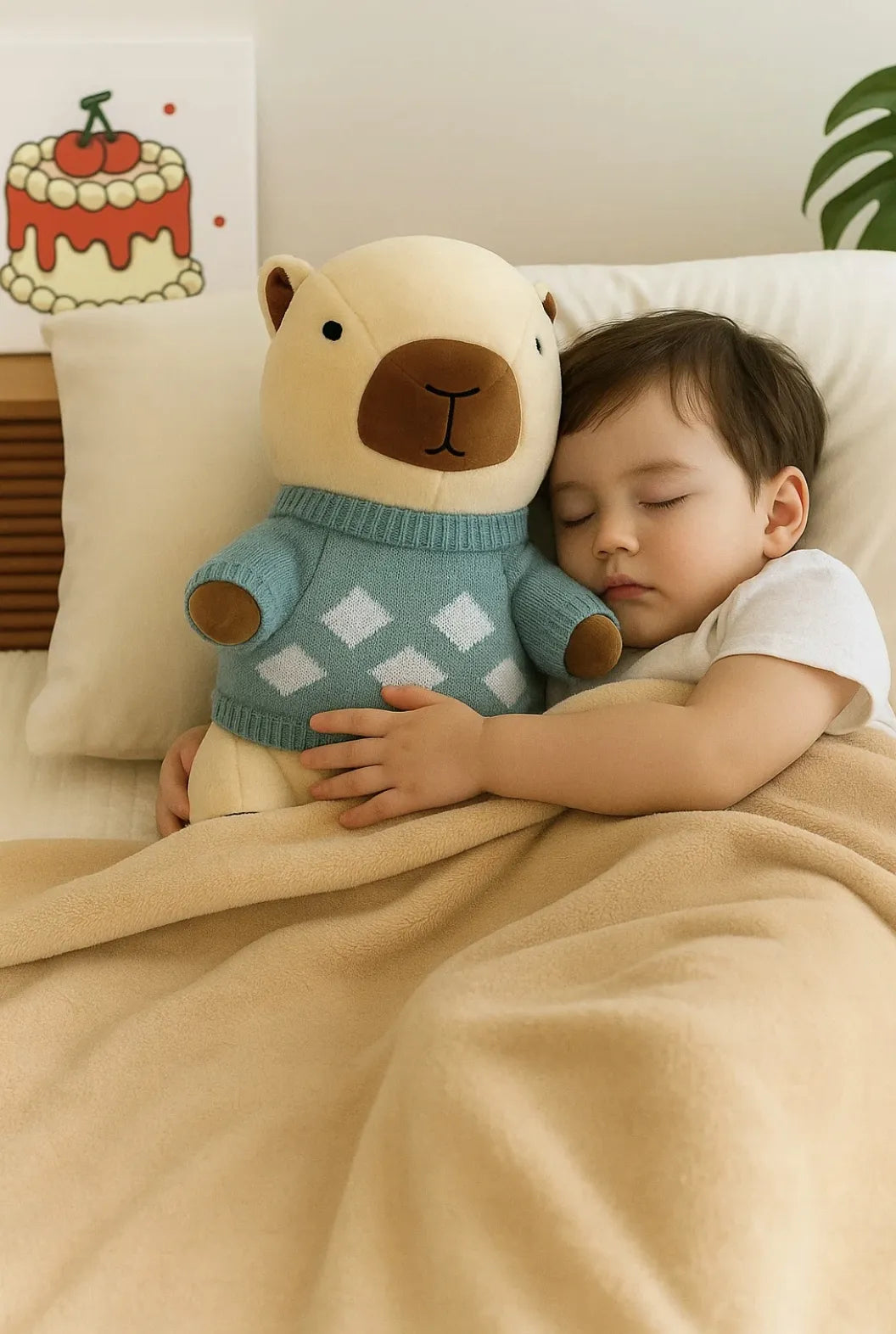 MAKOIA Pliušinis žaislas kapibara 3in1 didelis minkštas žaislas pagalvė 45 cm + antklodė