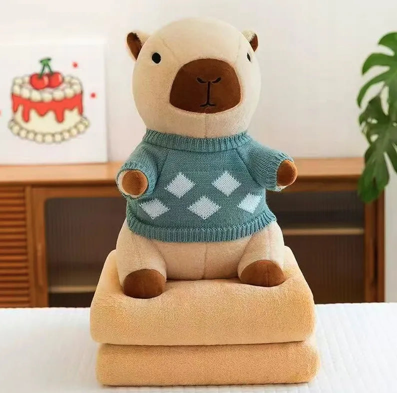 MAKOIA Pliušinis žaislas kapibara 3in1 didelis minkštas žaislas pagalvė 45 cm + antklodė