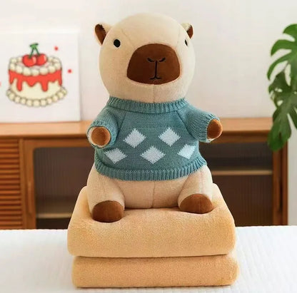 MAKOIA Pliušinis žaislas kapibara 3in1 didelis minkštas žaislas pagalvė 45 cm + antklodė