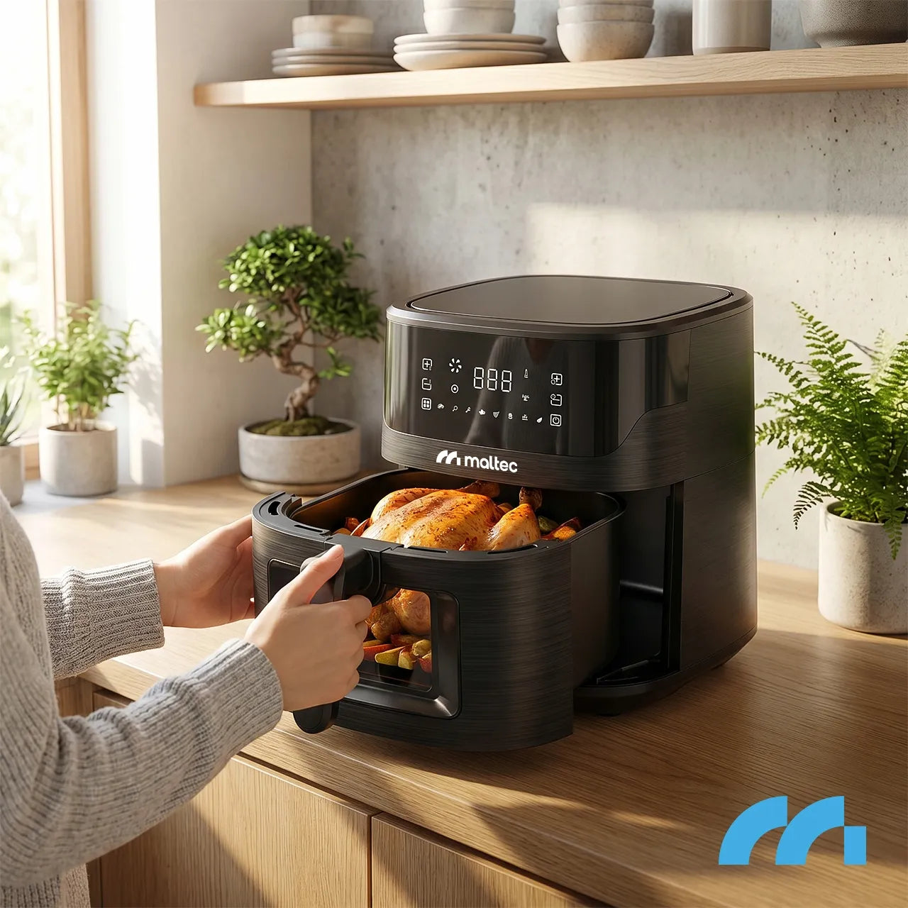 Maltec bekontaktė gruzdintuvė 7L 1800W Air Fryer su langeliu ir priedais
