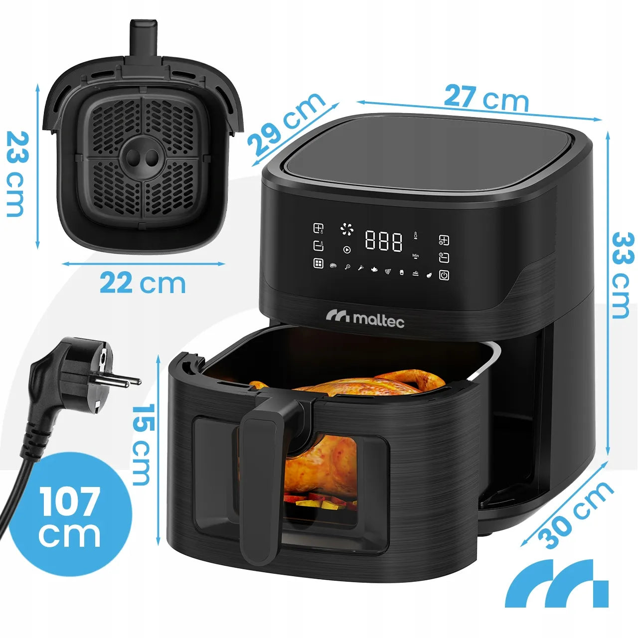 Maltec bekontaktė gruzdintuvė 7L 1800W Air Fryer su langeliu ir priedais