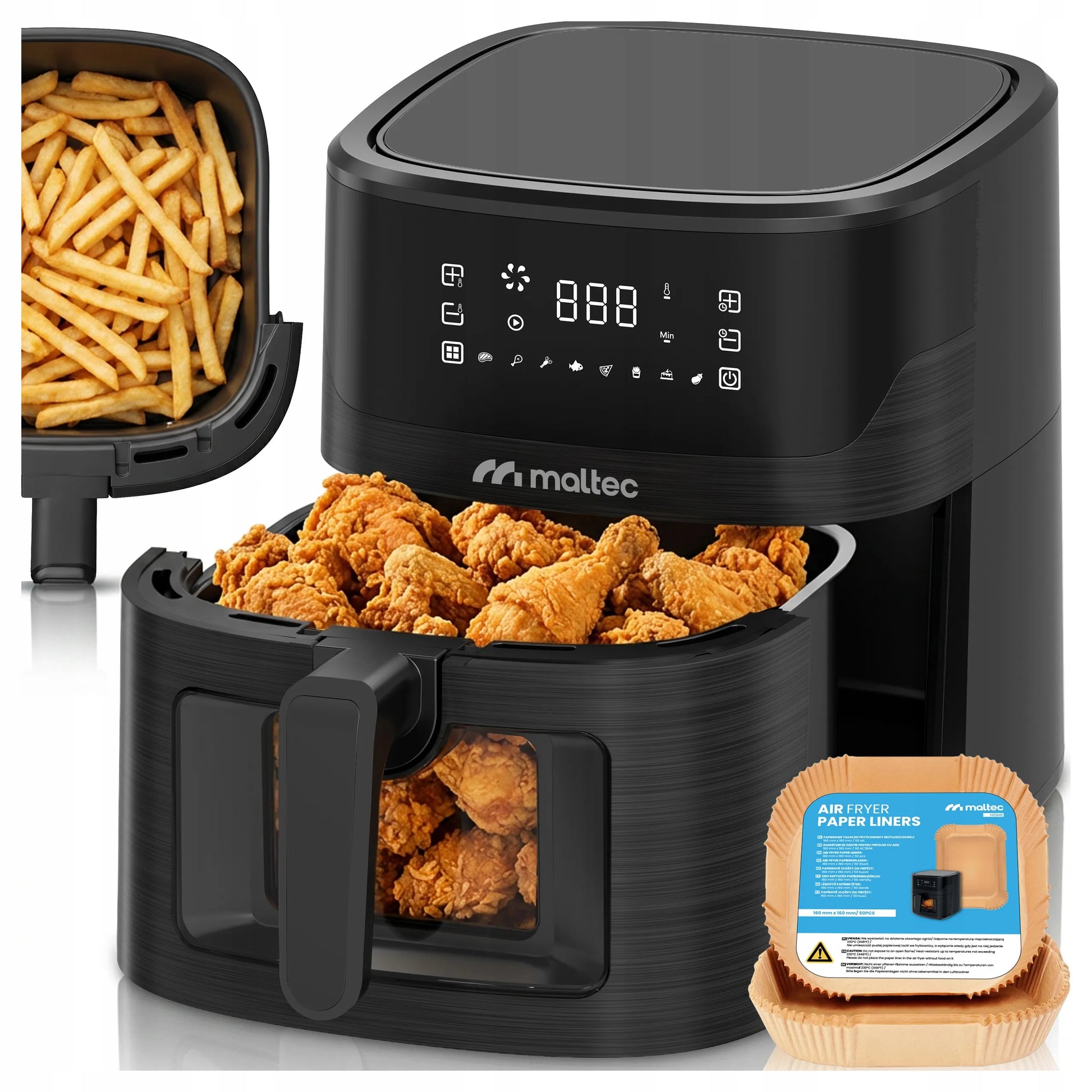 Maltec bekontaktė gruzdintuvė 7L 1800W Air Fryer su langeliu ir priedais