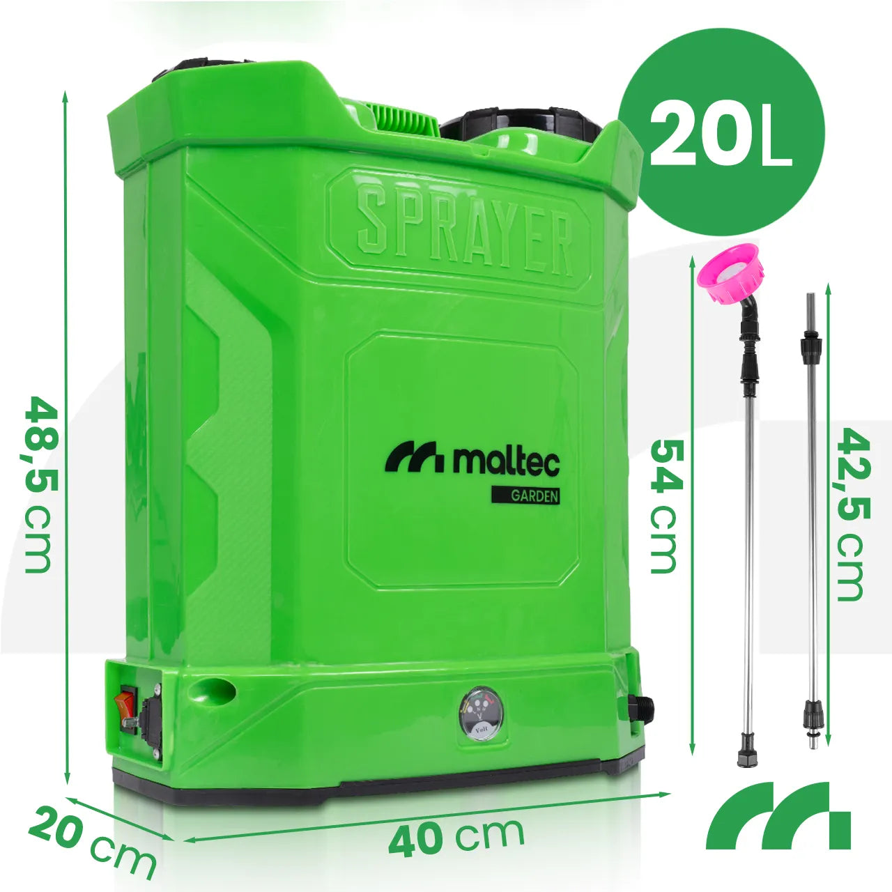 MalTec elektrinis akumuliatorinis kuprinis sodo purkštuvas 20L rinkinys
