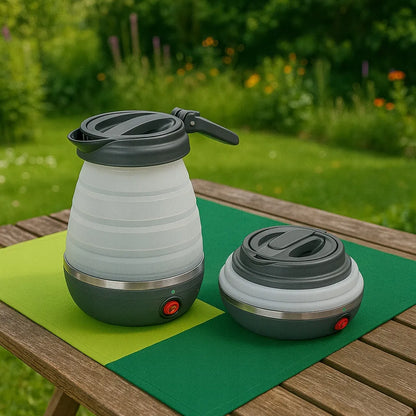 Mažas sulankstomas kelioninis elektrinis virdulys, silikoninis, 600 ml, 750 W, su krepšeliu