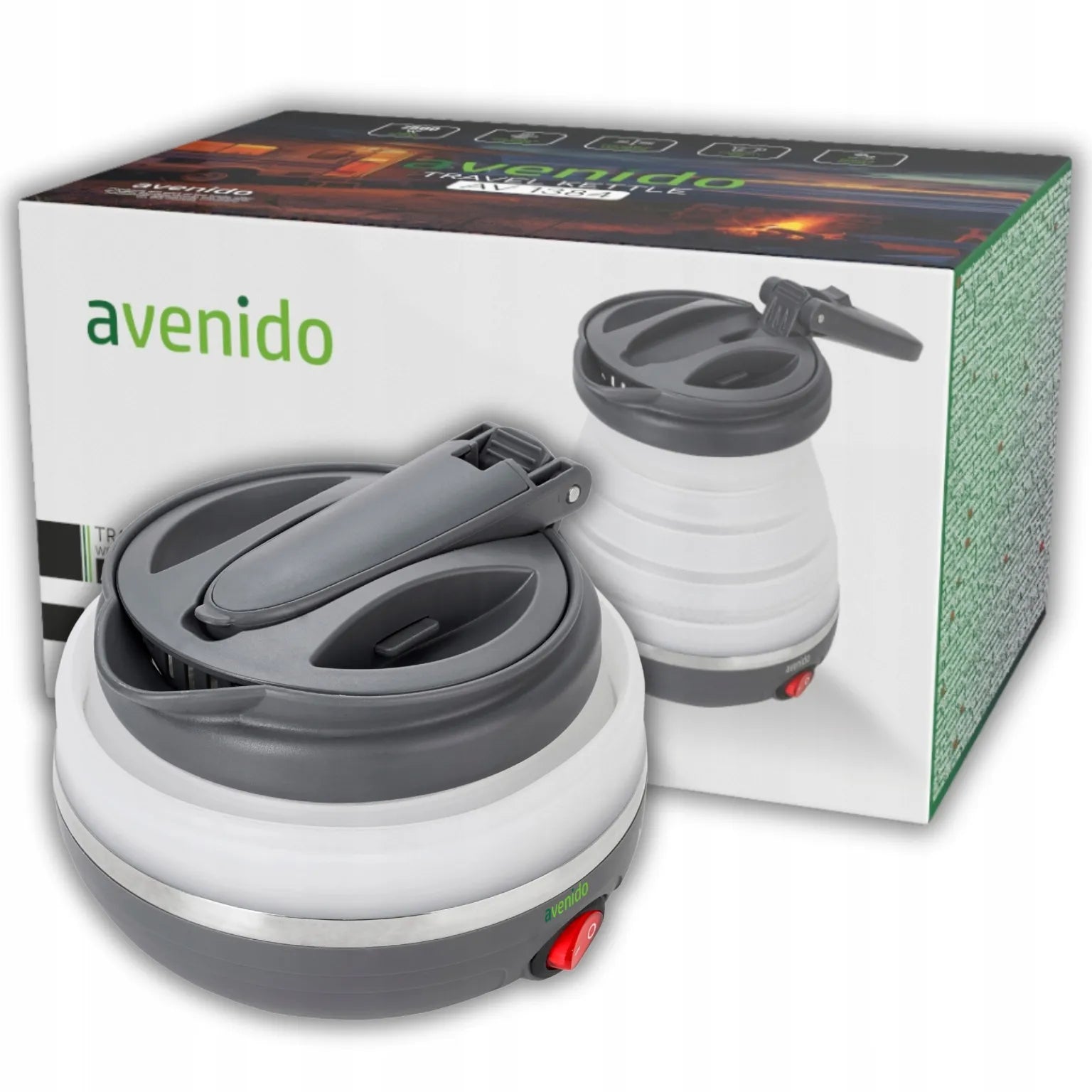 Mažas sulankstomas kelioninis elektrinis virdulys, silikoninis, 600 ml, 750 W, su krepšeliu