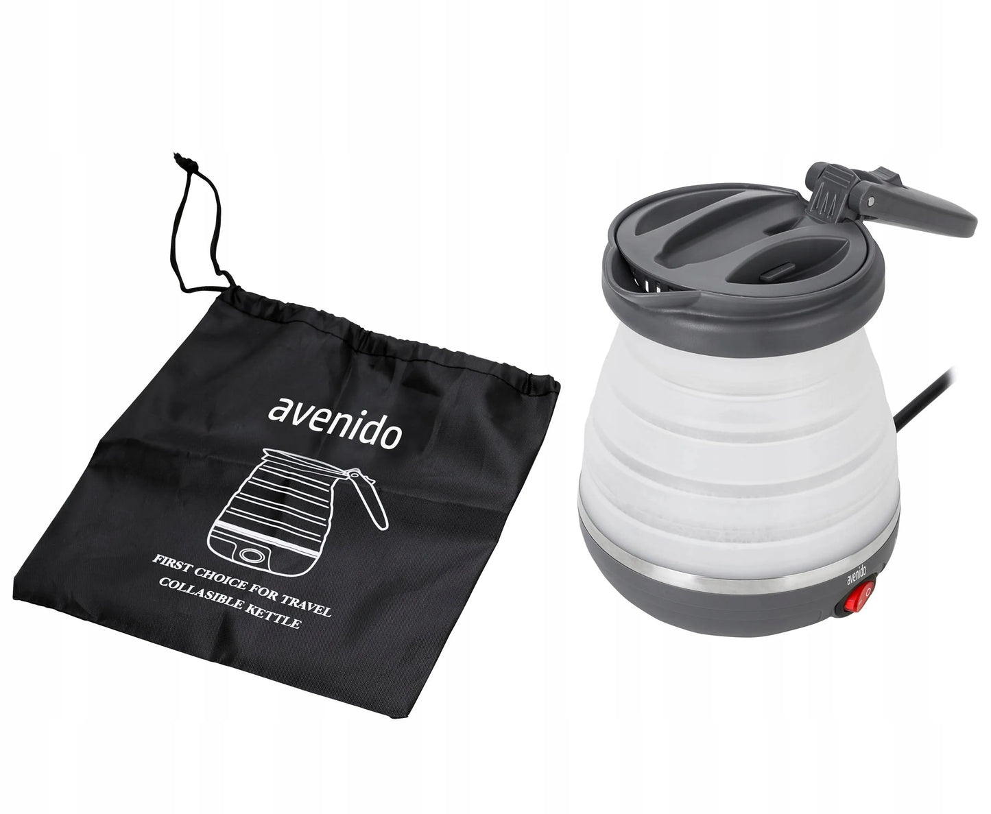 Mažas sulankstomas kelioninis elektrinis virdulys, silikoninis, 600 ml, 750 W, su krepšeliu