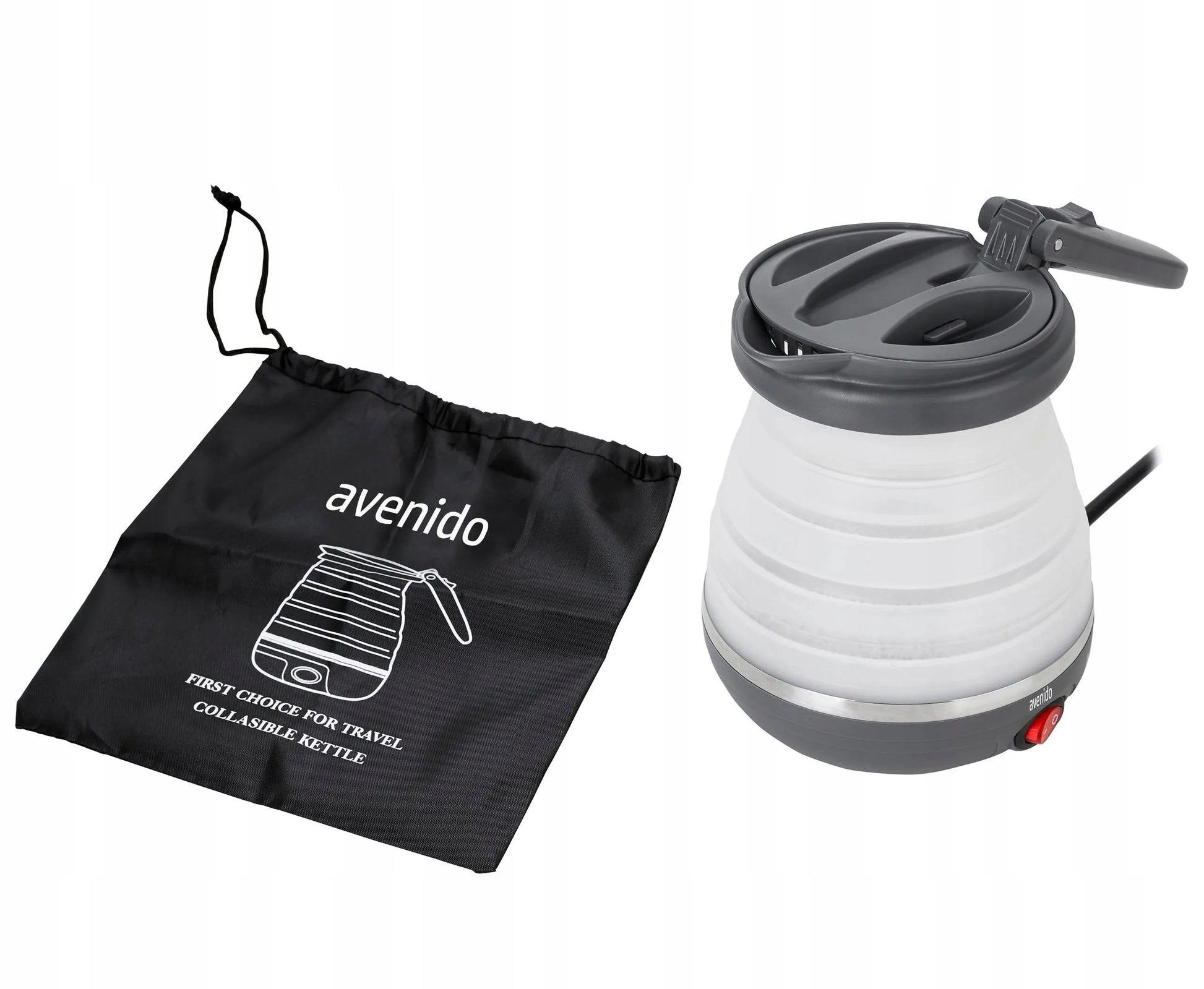 Mažas sulankstomas kelioninis elektrinis virdulys, silikoninis, 600 ml, 750 W, su krepšeliu