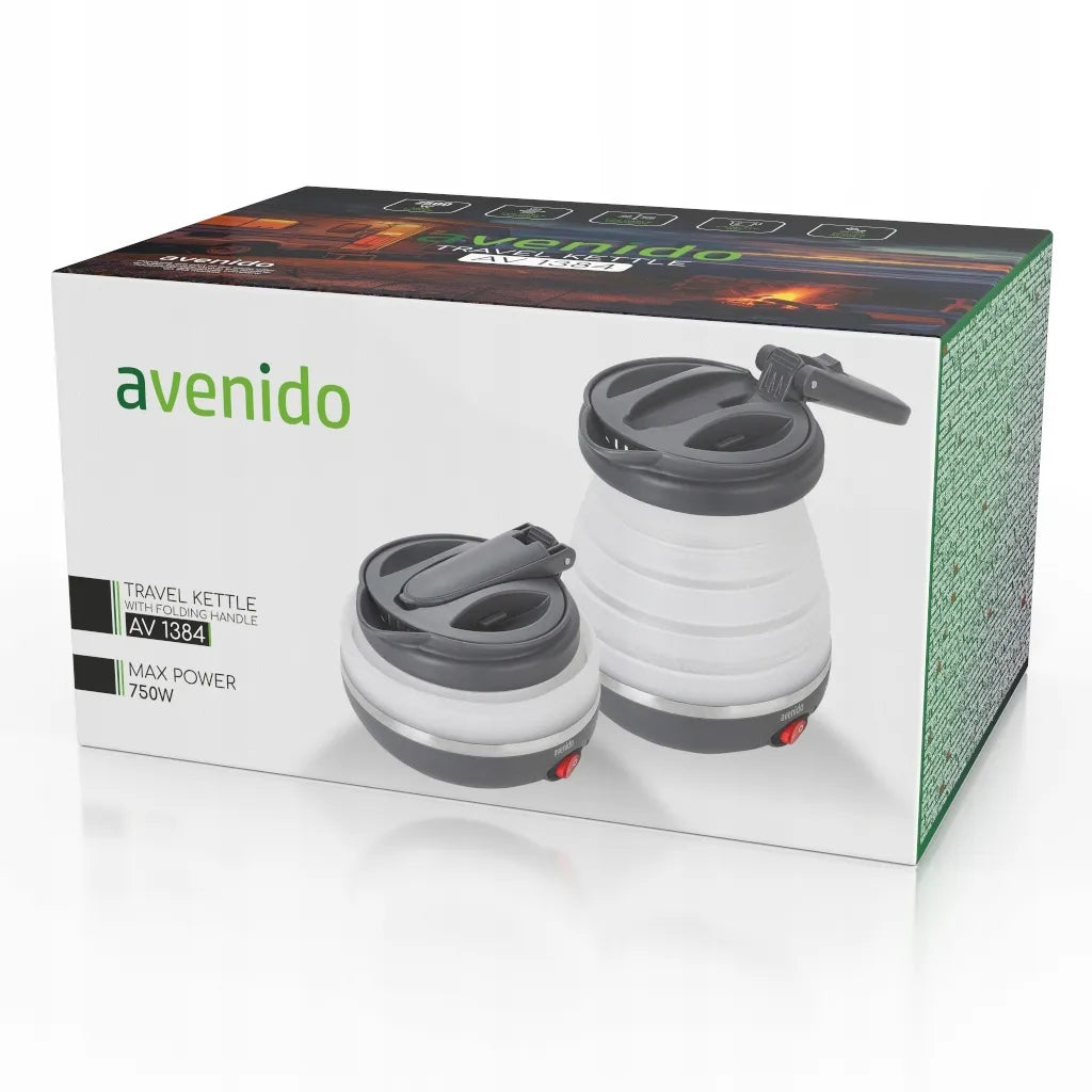 Mažas sulankstomas kelioninis elektrinis virdulys, silikoninis, 600 ml, 750 W, su krepšeliu