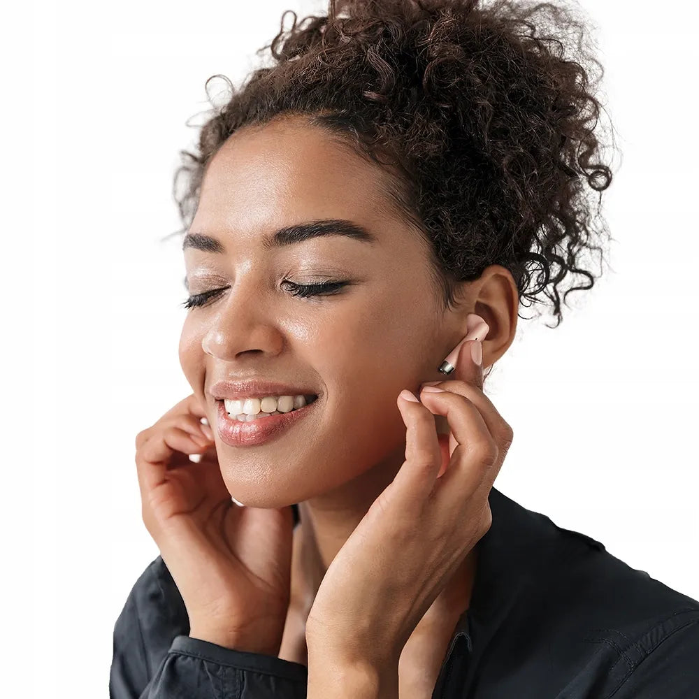 Mcdodo Earbuds Lite HP-8032 belaidės rožinės ausinės su mikrofonu ir įkrovimo dėklu