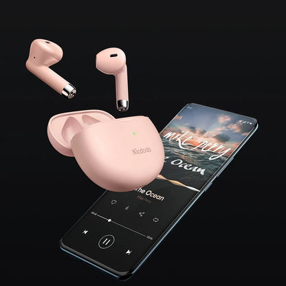 Mcdodo Earbuds Lite HP-8032 belaidės rožinės ausinės su mikrofonu ir įkrovimo dėklu