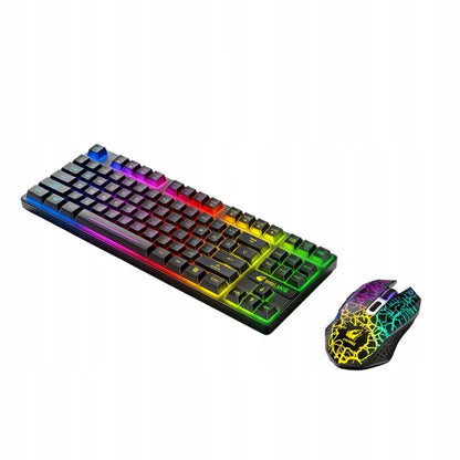 Mechaninė žaidimų klaviatūra su LED apšvietimu ir belaidė RGB pelė, rinkinys