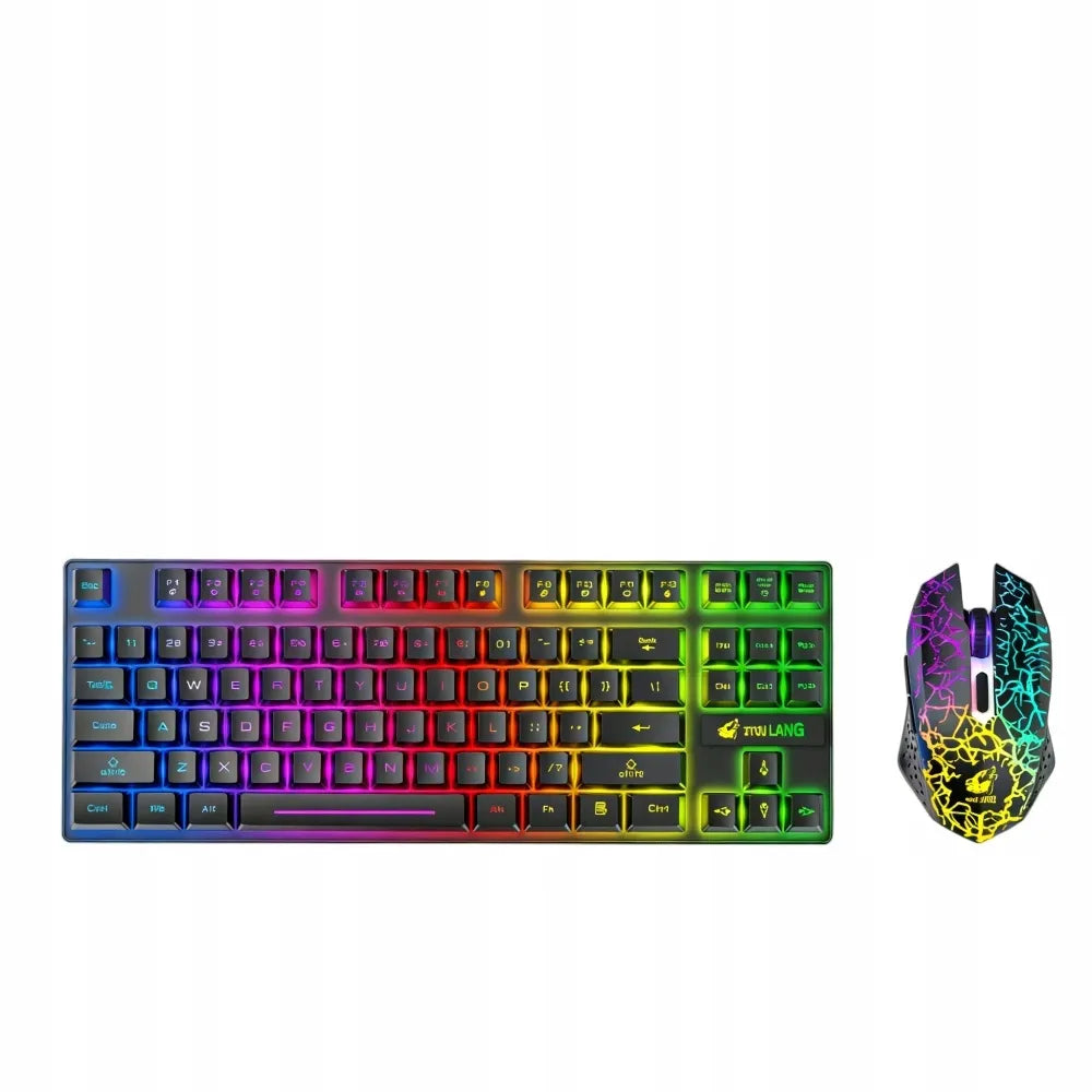 Mechaninė žaidimų klaviatūra su LED apšvietimu ir belaidė RGB pelė, rinkinys