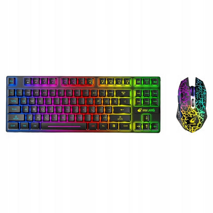 Mechaninė žaidimų klaviatūra su LED apšvietimu ir belaidė RGB pelė, rinkinys