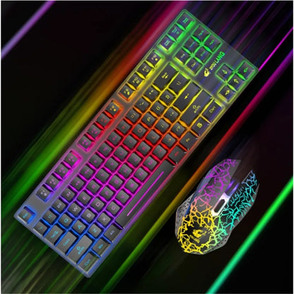 Mechaninė žaidimų klaviatūra su LED apšvietimu ir belaidė RGB pelė, rinkinys