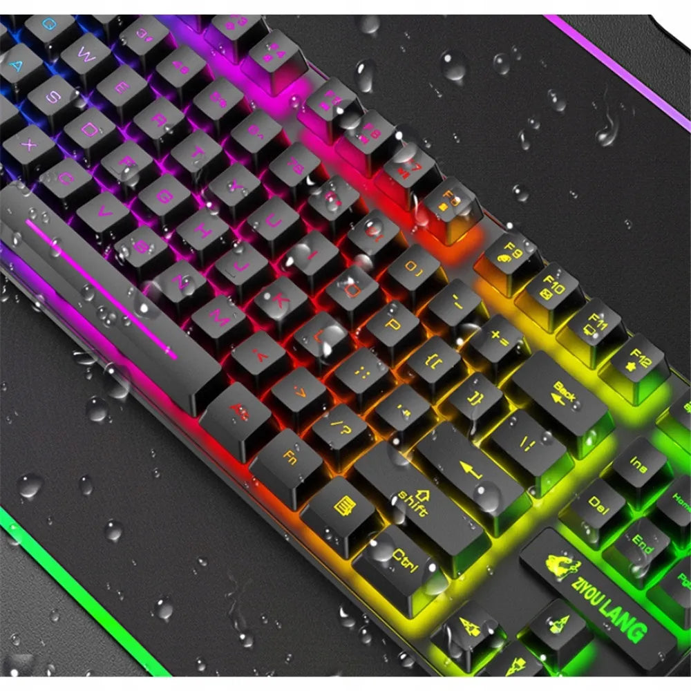 Mechaninė žaidimų klaviatūra su LED apšvietimu ir belaidė RGB pelė, rinkinys