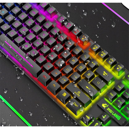 Mechaninė žaidimų klaviatūra su LED apšvietimu ir belaidė RGB pelė, rinkinys
