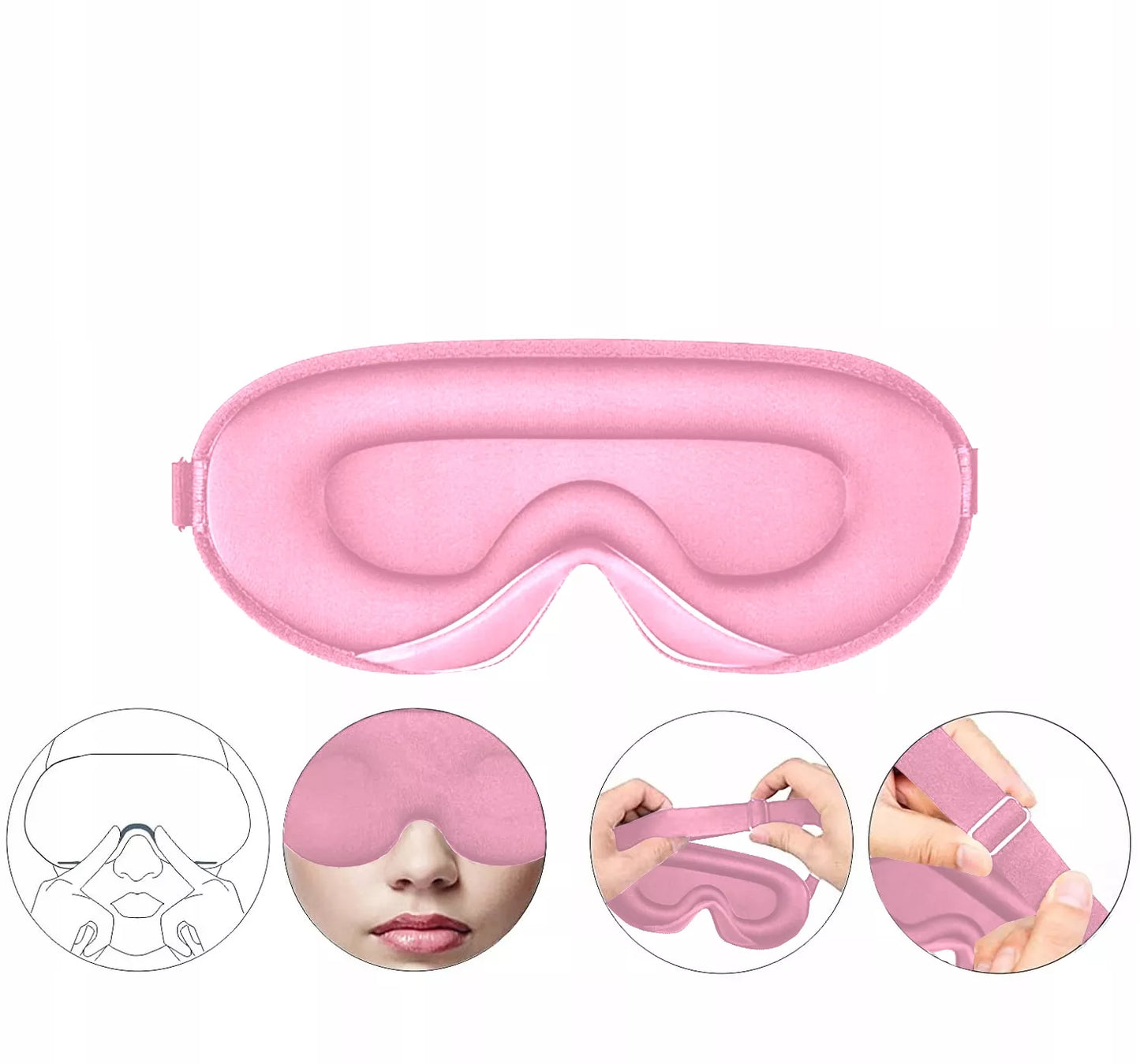 Medi Sleep 3D miego kaukė, reguliuojama užtemdanti kaukė, aukščiausios kokybės rožinė