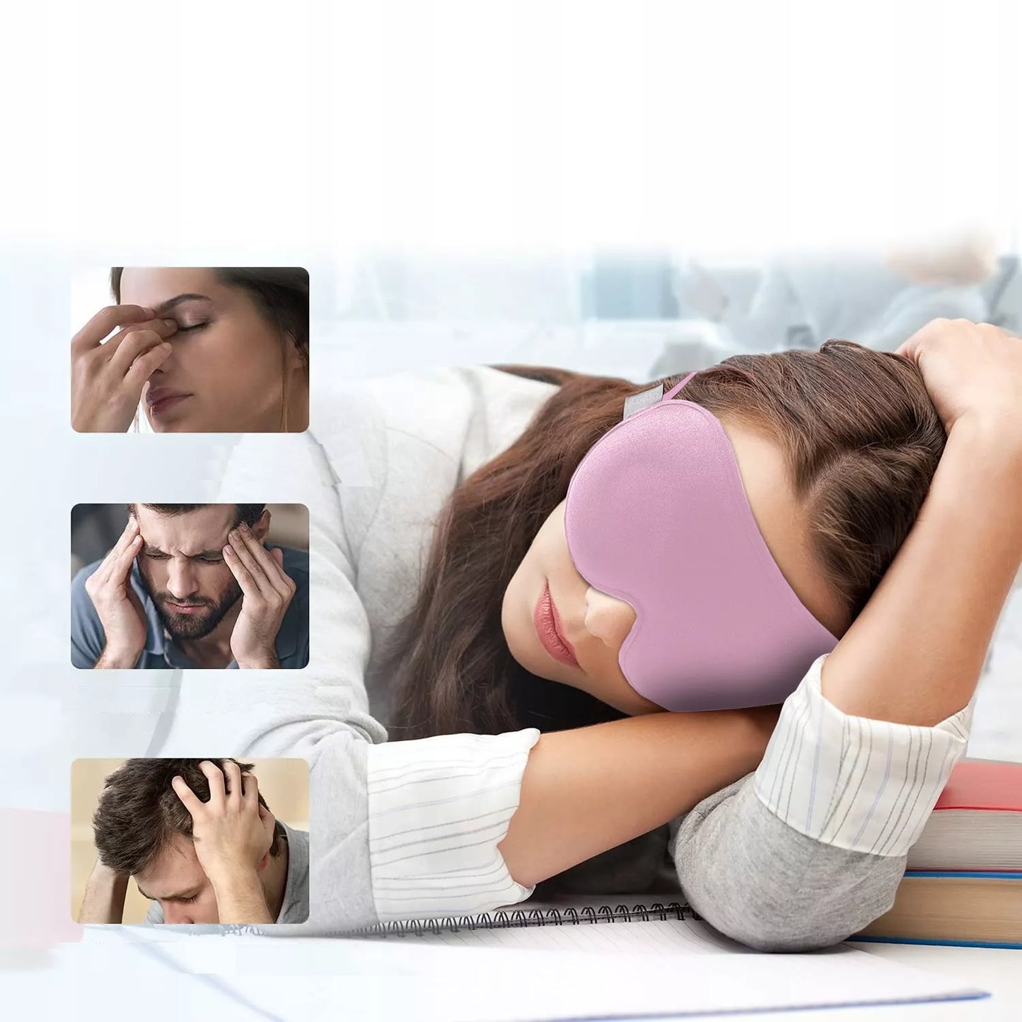 Medi Sleep 3D miego kaukė, reguliuojama užtemdanti kaukė, aukščiausios kokybės rožinė