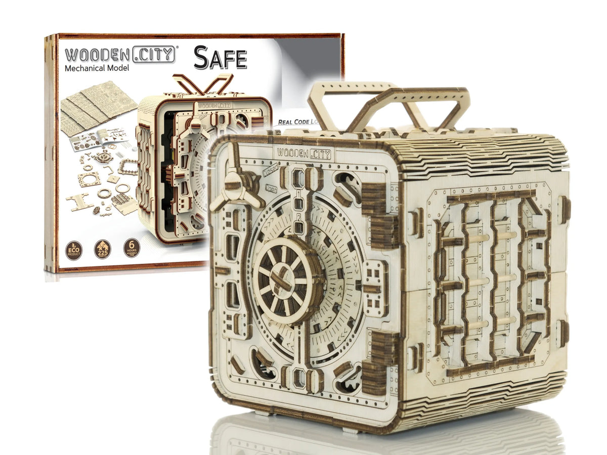 Medinė 3D dėlionė – seifo ir taupyklės modelis su PIN kodu Wooden.City