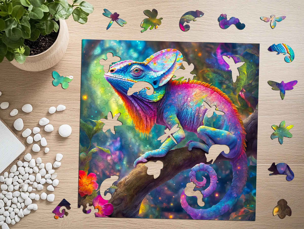 Medinė dėlionė „Chameleonas“, 150 detalių, PUZZLED, eko-HDF, unikalios formos