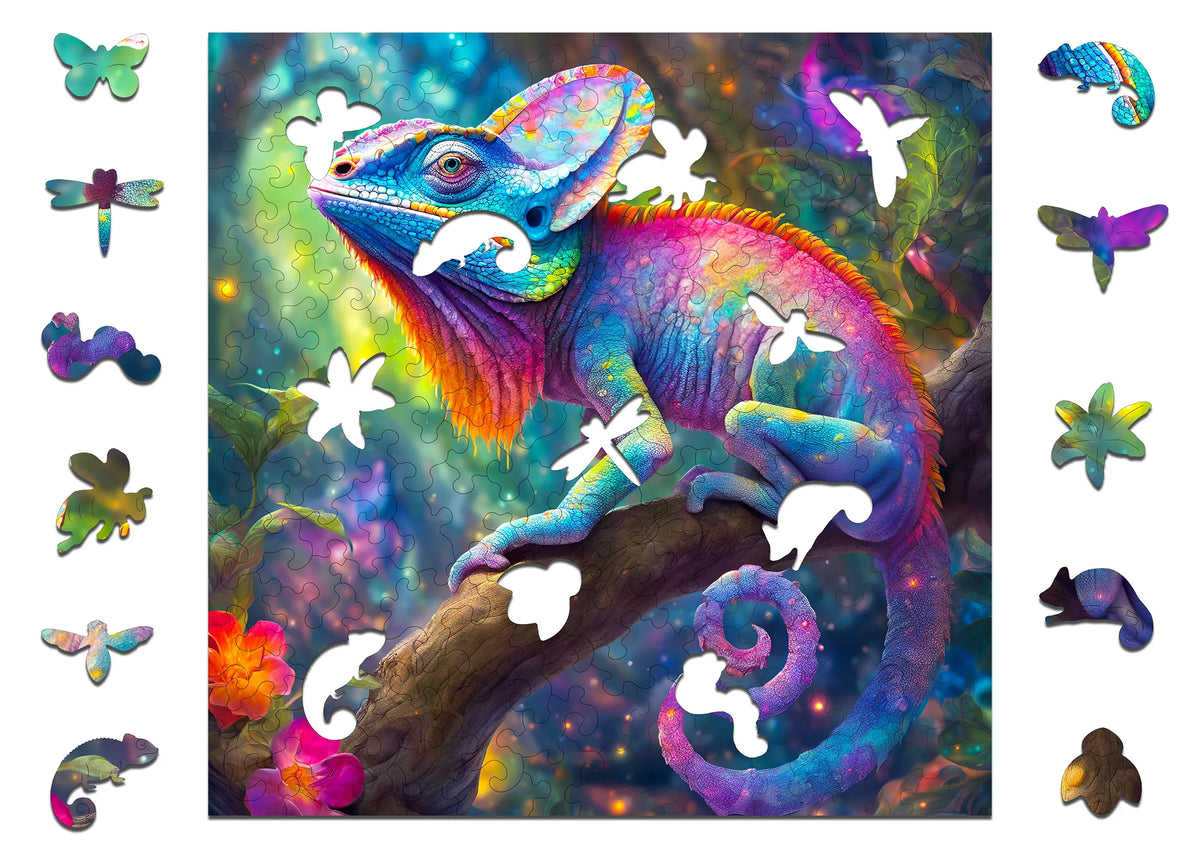 Medinė dėlionė „Chameleonas“, 150 detalių, PUZZLED, eko-HDF, unikalios formos